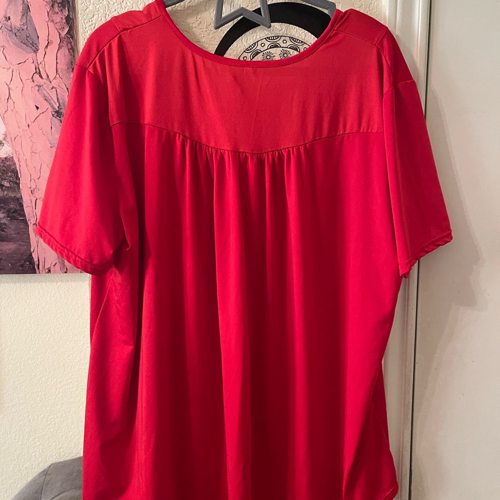 Womens Short sleeve red thin button front top size 3XL pre-owned - Picture 10 of 11
